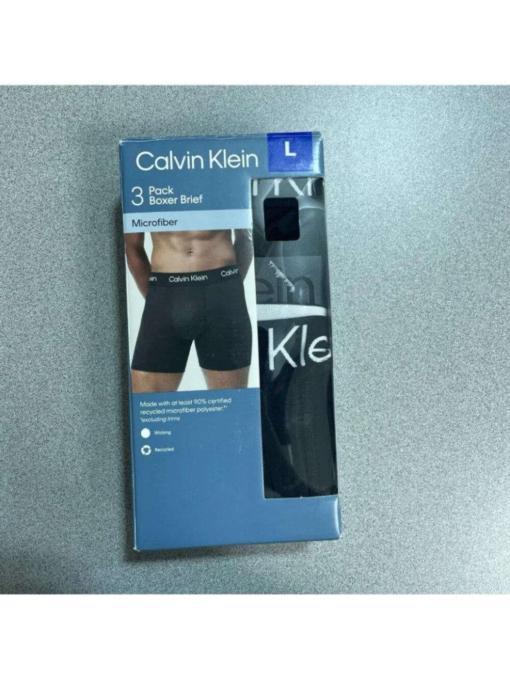 NWT Calvin Klein Men's L Black & Blue 3 Pack Boxer Briefs Microfiber